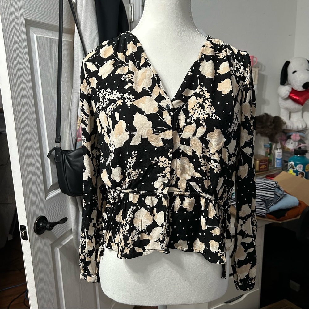 Floral Black and Cream Women's Top